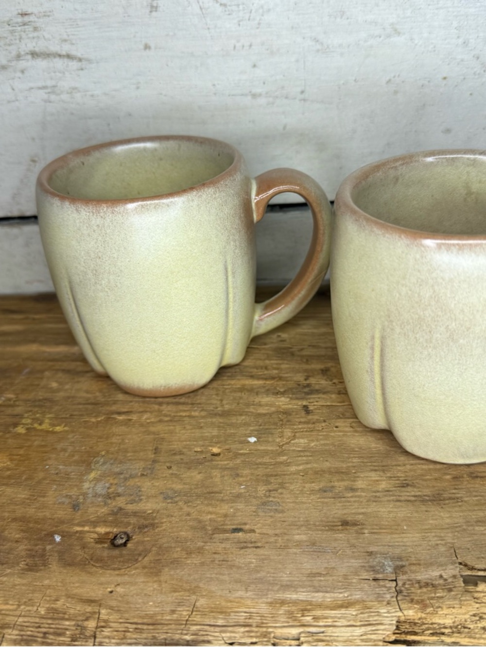 2 MCM Vintage Frankoma Pottery C6 Plainsman Gold Coffee Mugs Retro